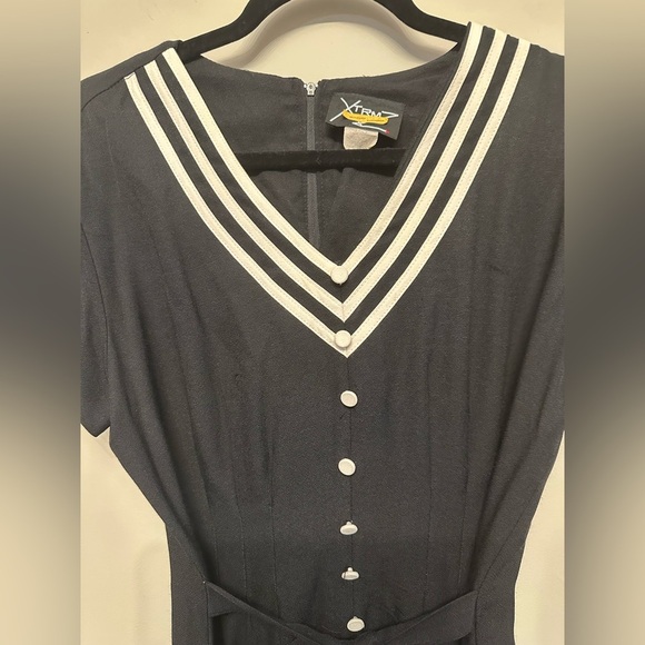 Vintage 90s Black & White Nautical Inspired Dress Medium (6/8) - Picture 5 of 8